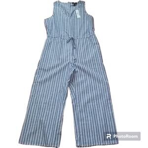 Anthropologie Blue and White Striped Jumpsuit